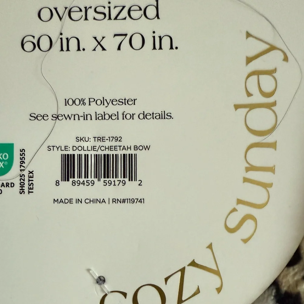Cozy Sunday Leopard‎ Bow Oversized 60x70 Reversible Throw Blanket NWT